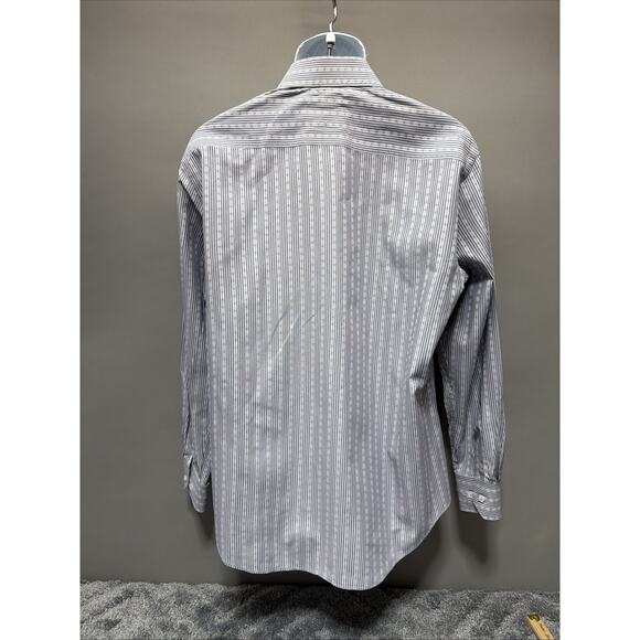 BUGATCHI Shaped Fit Large Blue Geometric Striped Flip Cuff Casual Mens - Picture 3 of 8